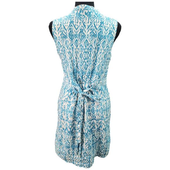 Cynthia Rowley Dress Women 2 Blue Linen Sleeveless Geometric Print Lined Pockets - Picture 3 of 15